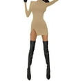 thumbnail image 2 of Seyurigaoka Ladies Sexy Autumn Bodycon Dress, Solid Color High Collar Long Sleeve Split Hip Skirt, 2 of 3