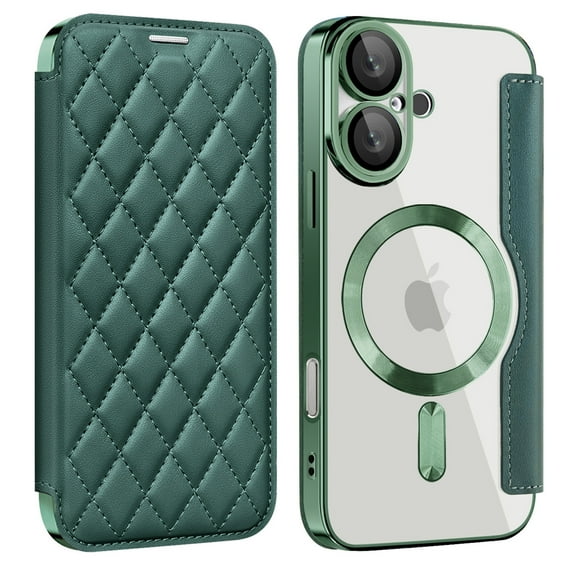 for iPhone 16 Plus Wallet Case with RFID Blocking Credit Card Holder,Compatible with MagSafe,PU Leather Flip Kickstand Shockproof Cover Women Men for iPhone 16 Plus Phone case,Darkgreen