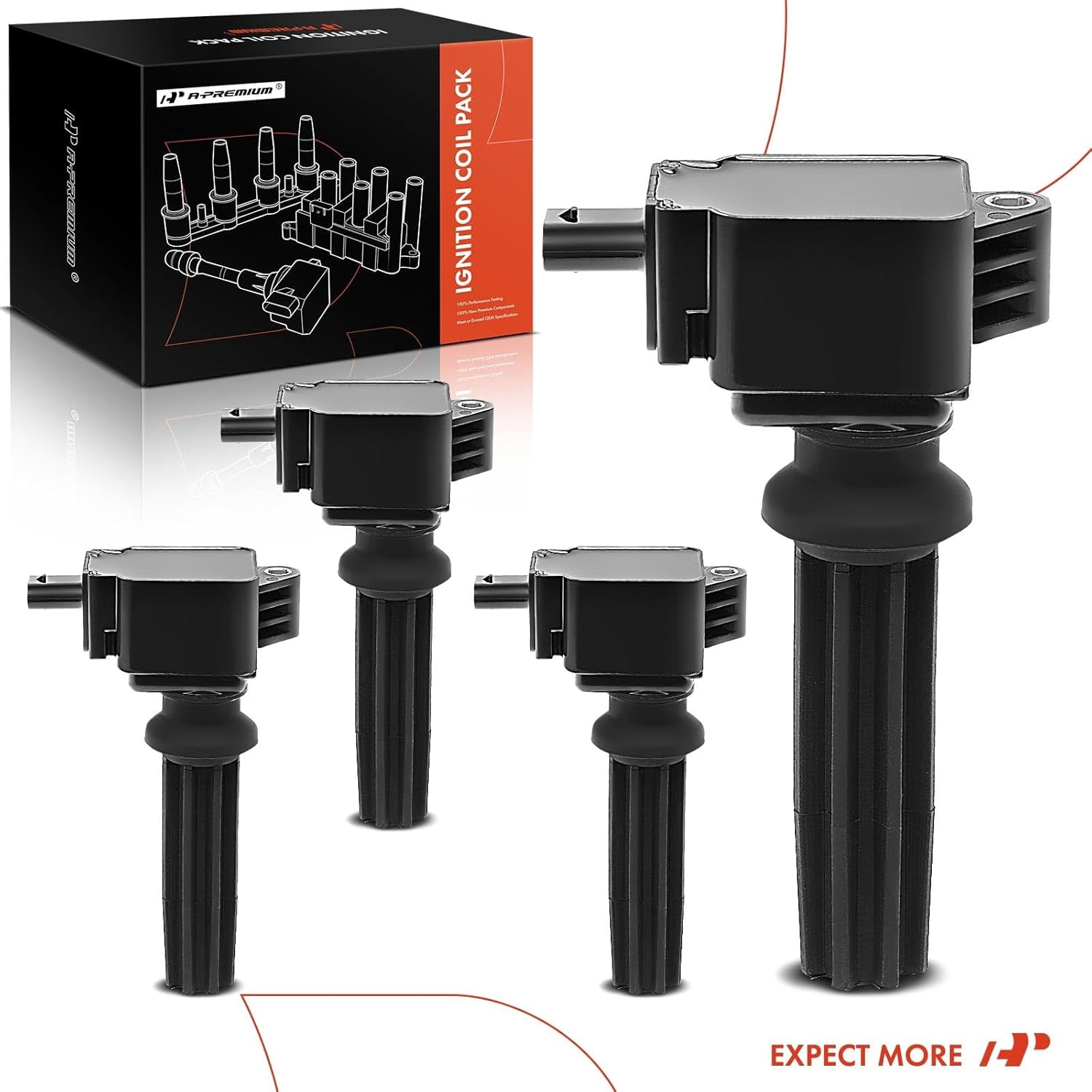 A-Premium Ignition Coil Pack Compatible with Ford EcoSport Edge Escape Explorer Focus Fusion Mustang Lincoln MKC MKT MKZ 2.0L 2.3L 2.5L 4-PC Fits select: 2012-2018 FORD FOCUS SE