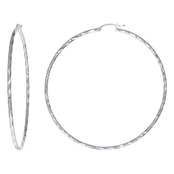 925 Sterling Silver Womens Sparkle-Cut 2mm X 70mm Hoop Earrings Hoop Earring for Women - 5.9 Grams