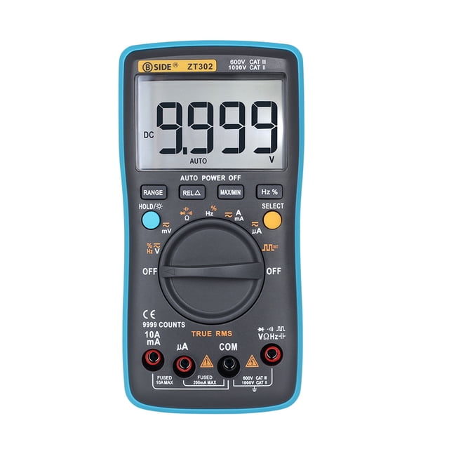 Amdohai BSIDE Digital Multimeter AC DC Voltage Current 9999 Counts ZT302 Portable Handheld Ammeter Ohm Capacitance Tester Output Auto/Manual Electrical Test Diagnostic Machine with True RMS Backl