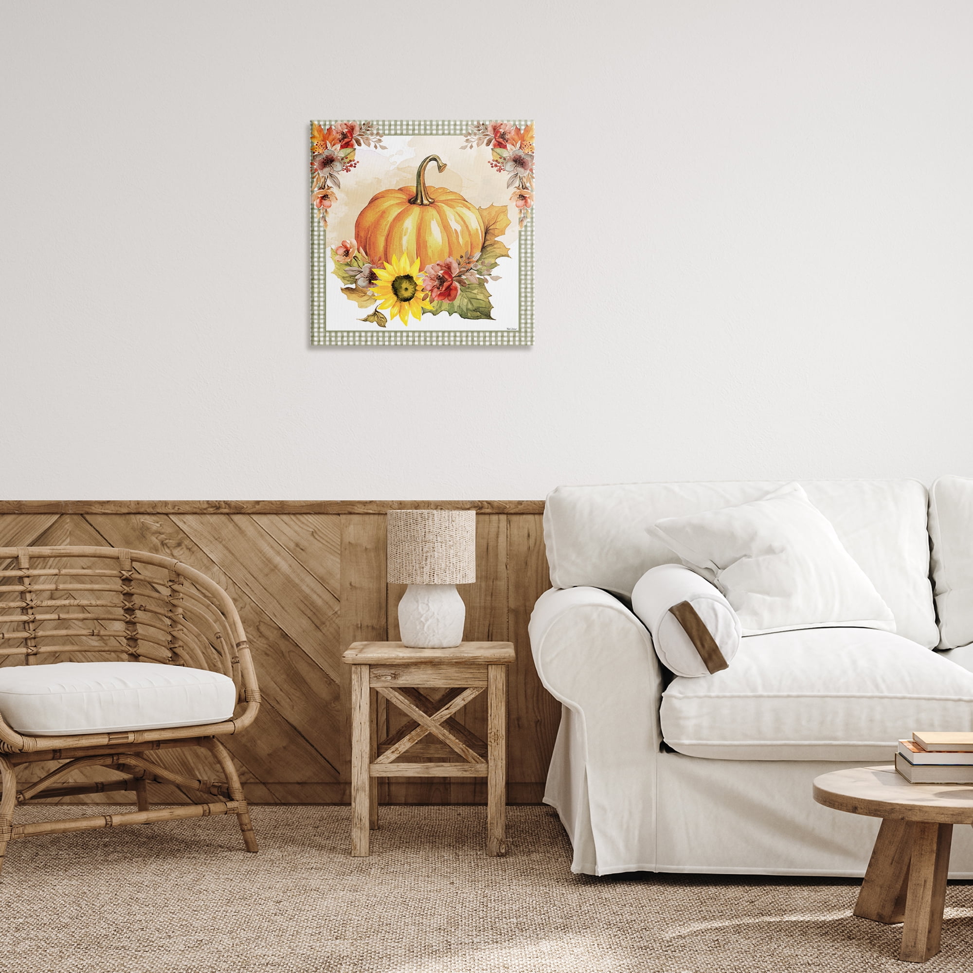 Stupell Industries Pumpkin with Flower Accent Botanical & Floral Painting Gallery Wrapped Canvas Art Prints Wall Art, 24 x 24