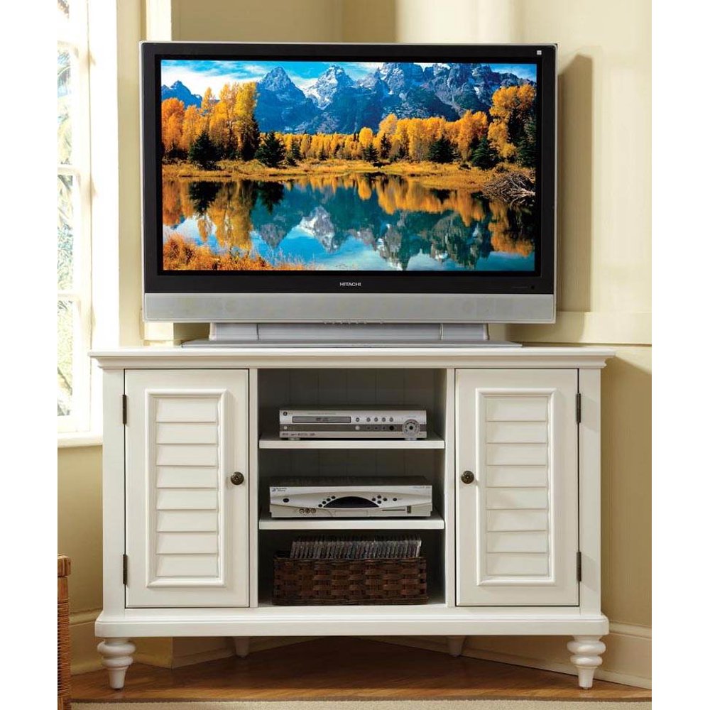Corner TV Stand in Brushed White Finish (Brushed White)