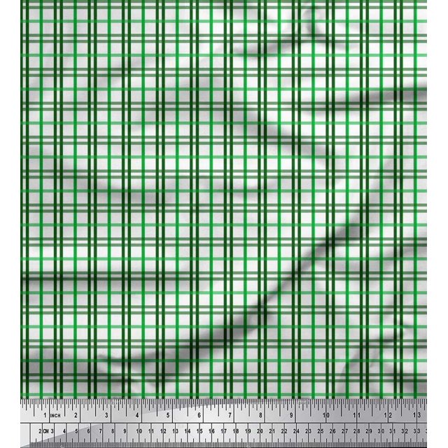 Soimoi Green Cotton Voile Fabric Window Pane Check Print Fabric by Yard 56 Inch Wide