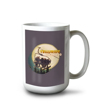 

15 fl oz Ceramic Mug Telluride Colorado Ski Lift and Full Moon with Snowboarder Contour Dishwasher & Microwave Safe