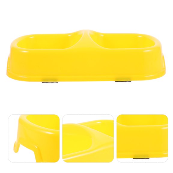 WEUVEB Yellow Double Dog Feeder Bowl Household Plastic Pet Food Holder Non Skid Easy Clean