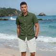 thumbnail image 5 of Men's Cotton Linen Short Sleeve Shirts Casual Button Down Shirts Summer Green Tops with Pocket L, 5 of 6