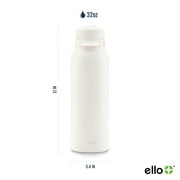 Ello Flip & Fill 32oz Insulated Stainless Steel Water Bottle, Leak-Proof Straw Lid, Cream