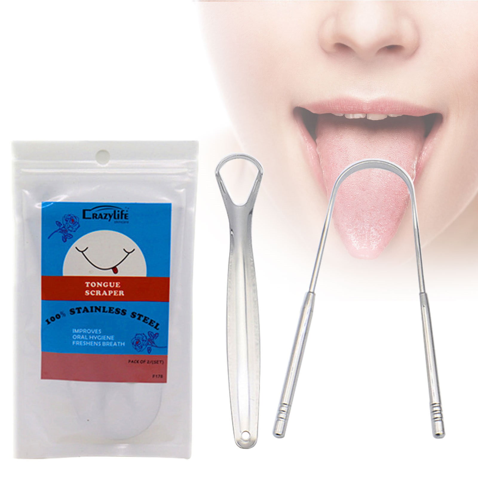 Pure Stainless Steel Tongue Scrapers With Travel Case 2 Pack, Ayurvedic