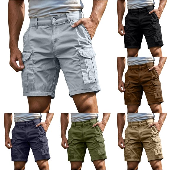 HAYIMI Men's Cargo Shorts Solid Color Outdoor Casual With Pockets Summer Moisture-Wicking Stretch Golf Classic-Fit Bottoms, Light Gray, XXL