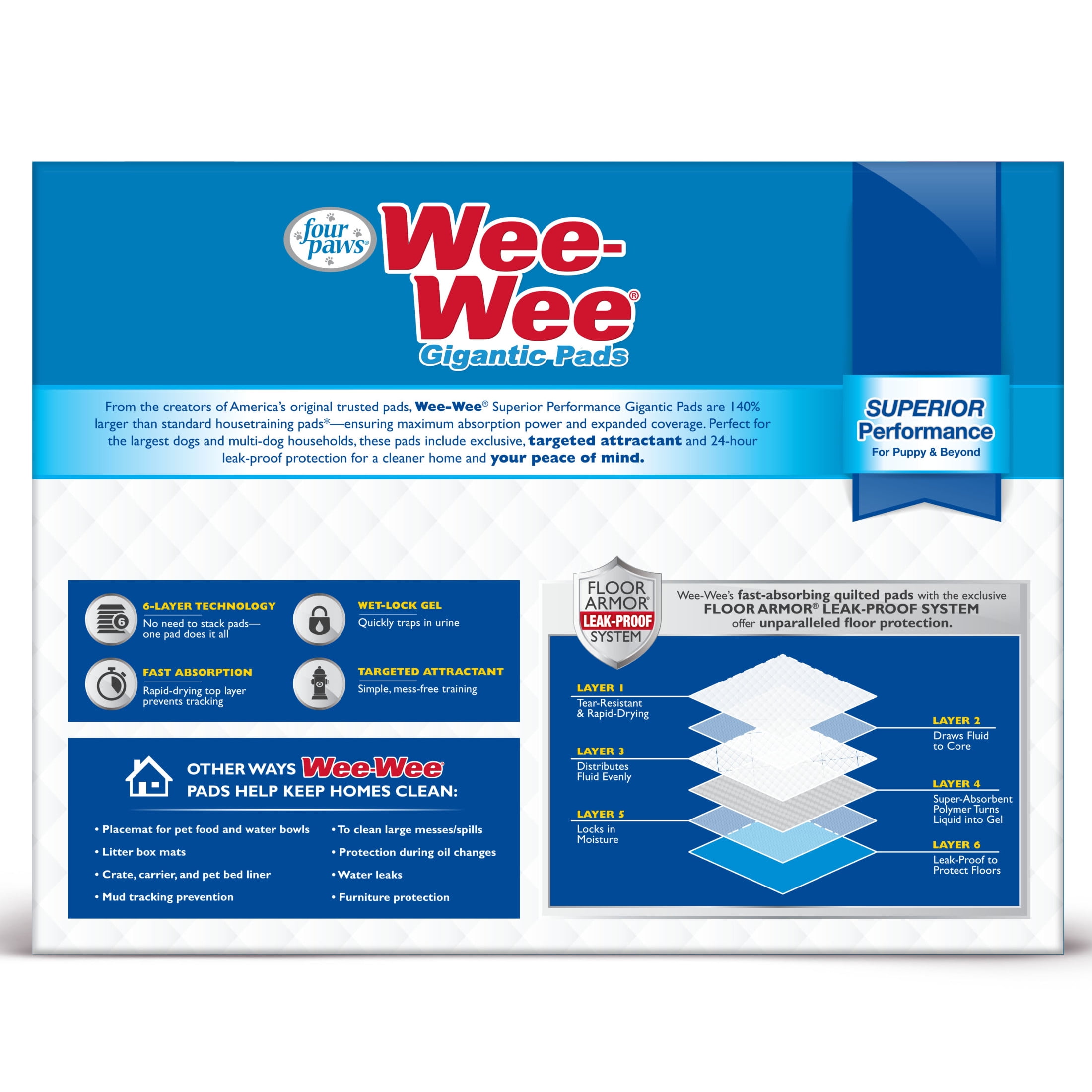 Four Paws Wee-Wee® Superior Performance Gigantic Dog Pee Pads 27.5" x 44" (150 Count)