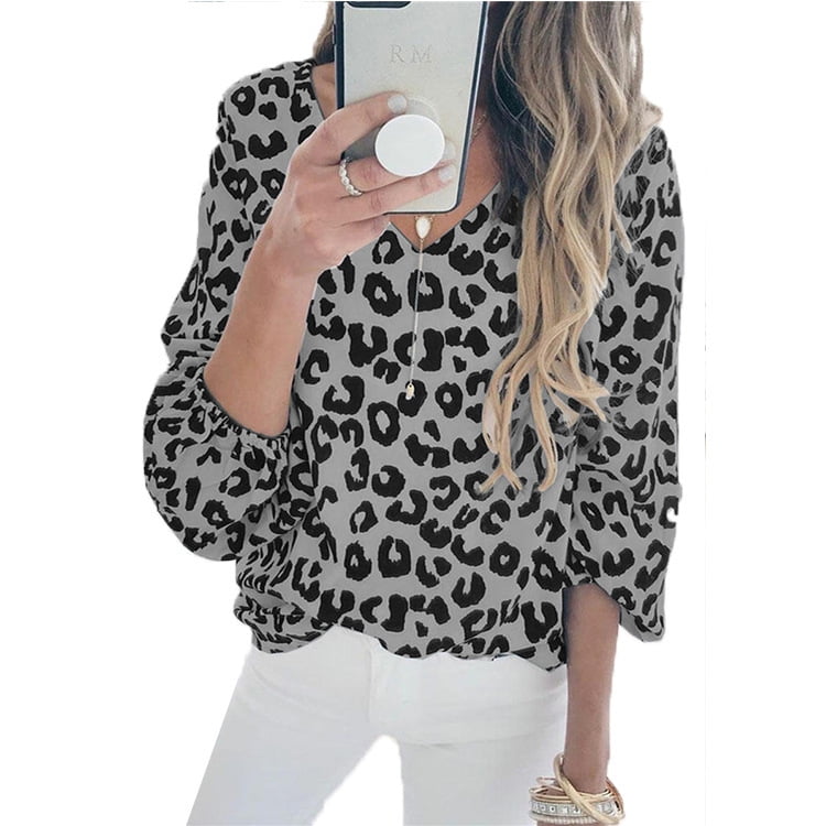 Womens Casual Leopard T-Shirt Fashion Lantern Sleeve Sweatshirt Stripe Patchwork Tops Casual Colorblock Blouse