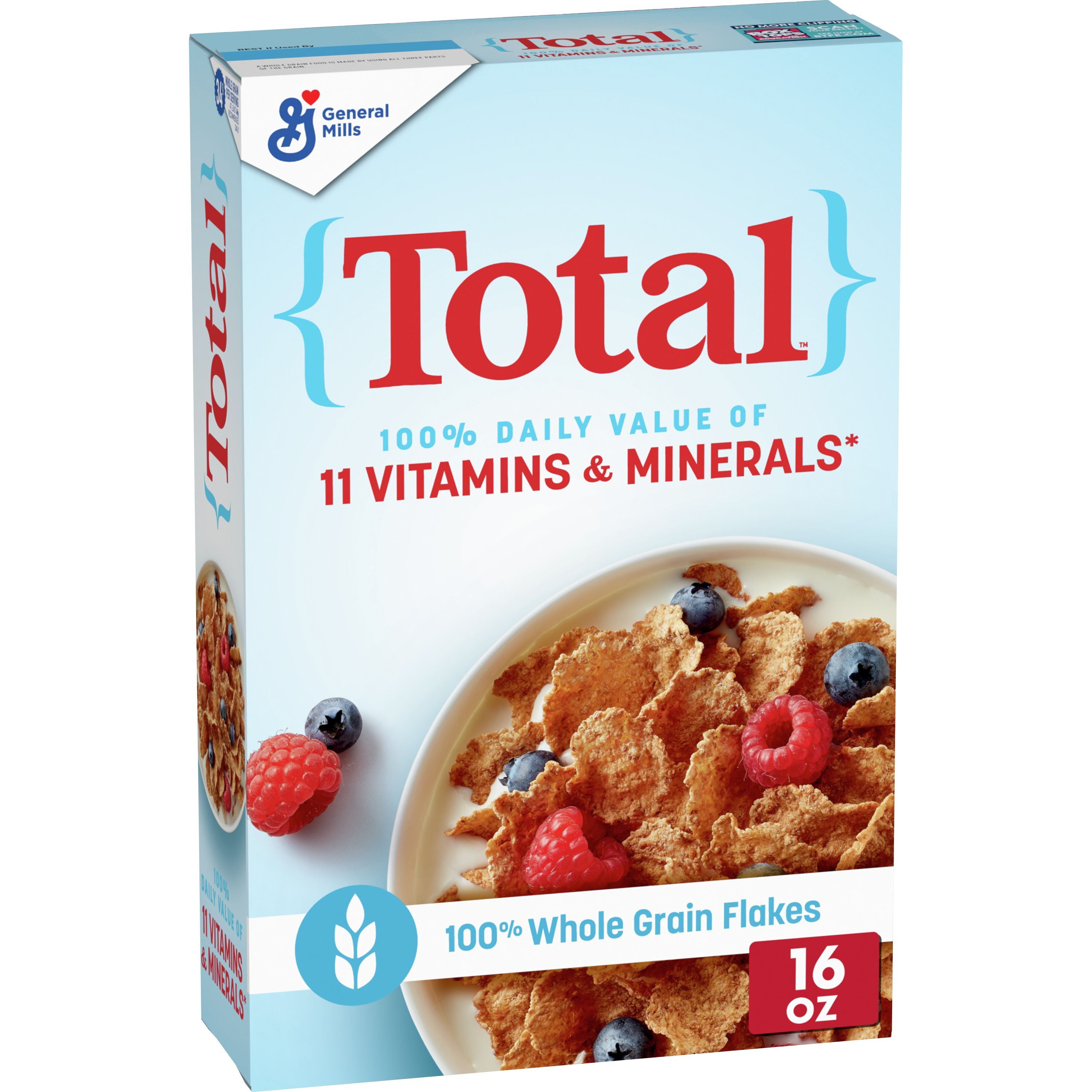 Total Breakfast Cereal, 100% Daily Value of 11 Vitamins, Whole Grain Flakes, 16 oz