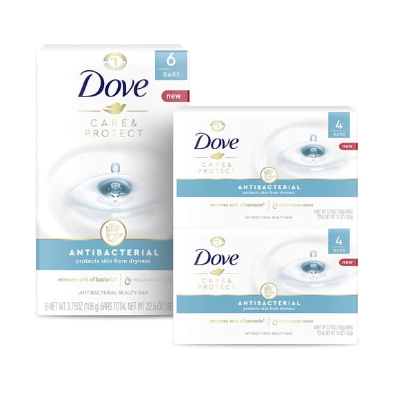 Dove Beauty Bar For .. All Skin Types Antibacterial .. Protects from Skin Dryness .. 3.75 oz 14 Bar