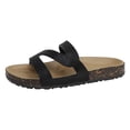 thumbnail image 5 of Rokment Beach Platform Cork Footbed Slides Sandals for Women Wide Width Comfortable Soft Sole Casual Leather Open Toe Orthopedic Walking Flat Slip on Vacation Dress Slippers Summer Shoes Black, 5 of 6