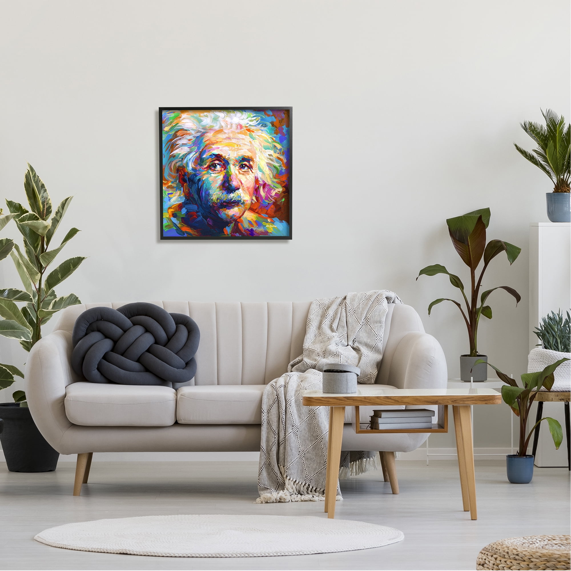 Stupell Industries Abstract Albert Einstein Portrait Abstract Painting Black Framed Art Print Wall Art, 24 x 24