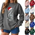 thumbnail image 4 of larpptyWomen Christmas Sweatshirts Vintage Musical Xmas Graphic Crewneck Pullover Casual Long Sleeve Sweater Shirts (Brown, L), 4 of 9