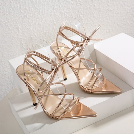 

Toyella Simple Cross Strap Pointed Super High Heel Sandals Golden 41