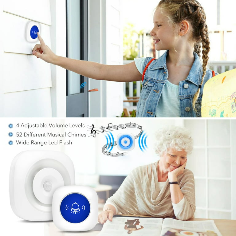 Wireless Smart Home Security Alarm System, 3 in 1 Night Light Doorbell Infrared PIR Motion Sensor Detector Alert with 52 Chimes Call Button and Keypad