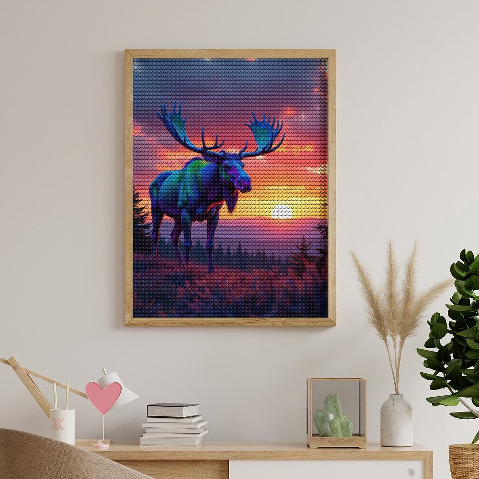 Diamond Art Kits for Adults, Moose Sunset Vibrant Colors 5D Diamond Painting Kits for Adults Beginners, DIY Full Drill Diamond Painting, Gem Art and Crafts 12x16