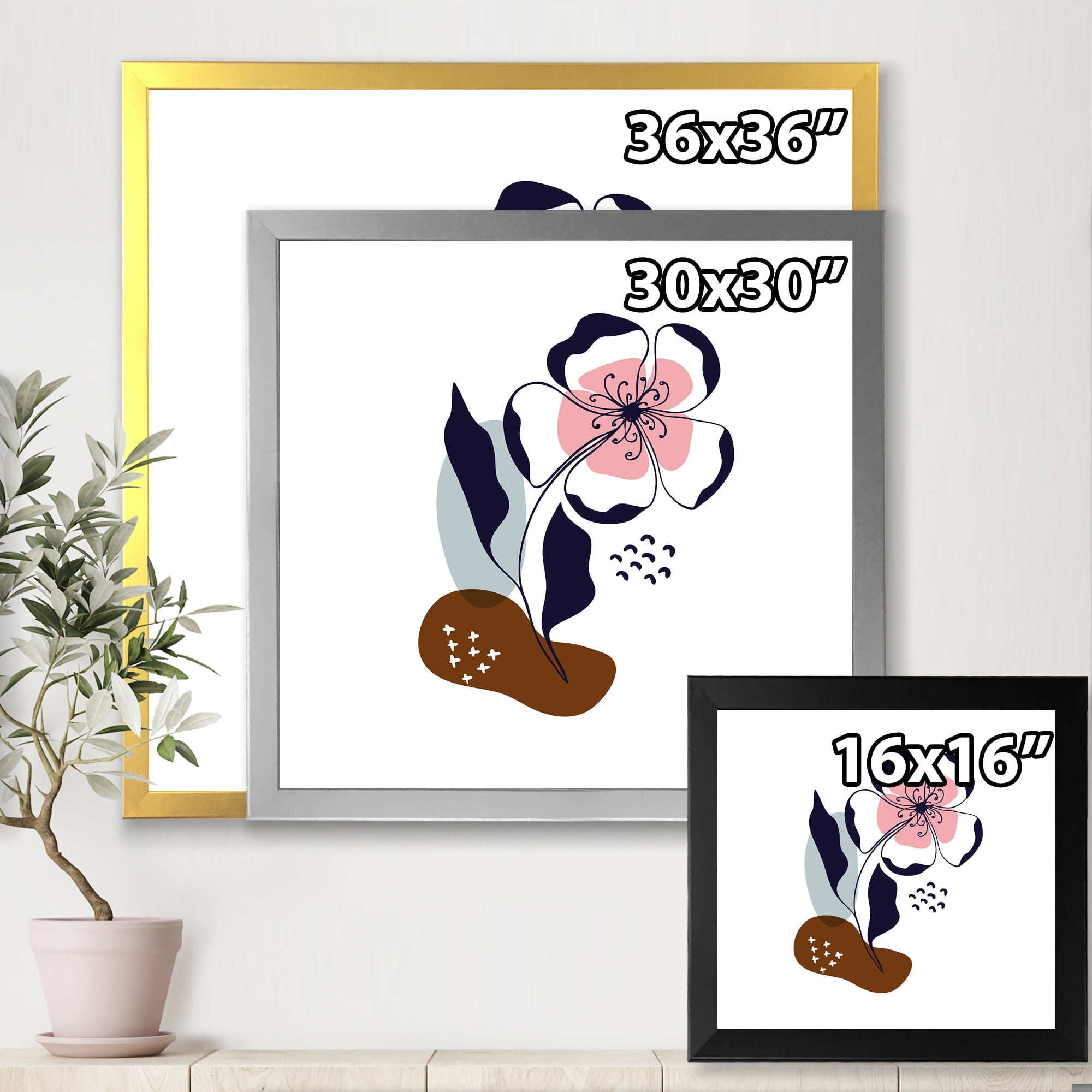 Designart 'Abstract Minimal Shapes Under Flowers IV' Modern Framed Art Print