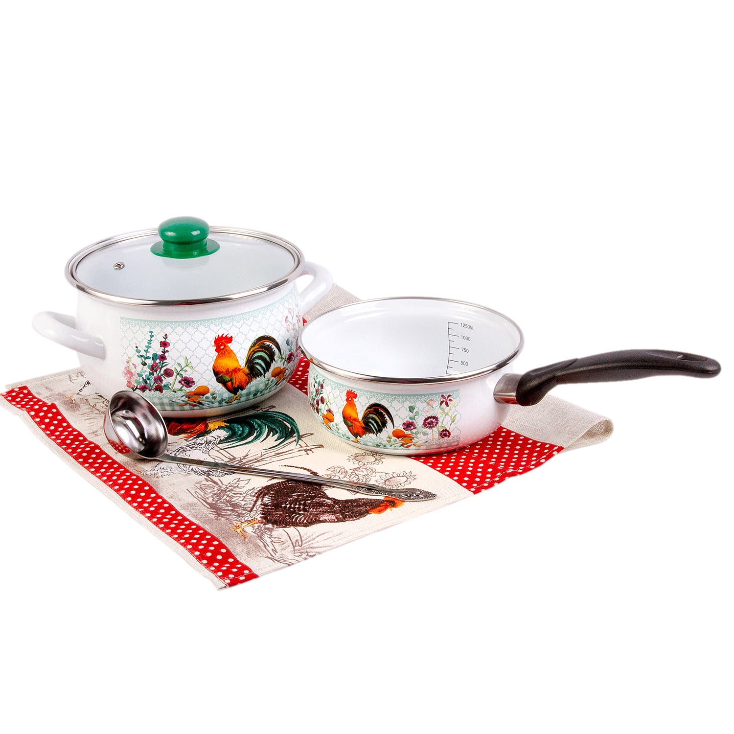 Enameled Aluminum Pot with Glass Lid Essential Golden Rooster Enamel