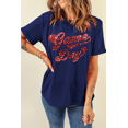 thumbnail image 4 of Women's Blue Glittering Game Day Graphic Cuffed Sleeve Crew Neck T-Shirt - [ZhiHiMeRi] | (US 20-22)2XL, 4 of 8