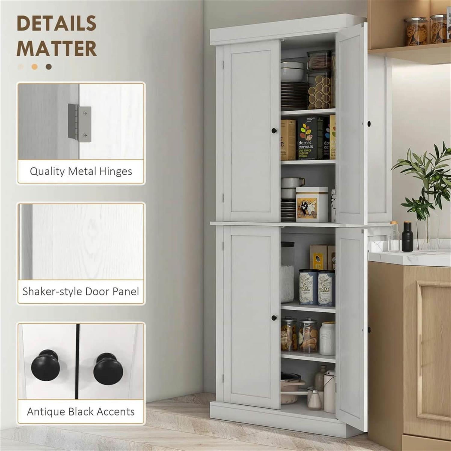 Demi Bonn 72" Large Kitchen Cabinet, Pantry Storage with Doors & Shelves, Freestanding Food Pantry Cabinet, Space-Saving Storage Solution, White