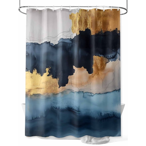Navy Blue Gold Shower Curtain Set ，Waterproof Fabric Shower Curtains Color Block Abstract Vintage Modern Gradient Shower Curtains for Bathroom,Bathroom Decor 72"x84"