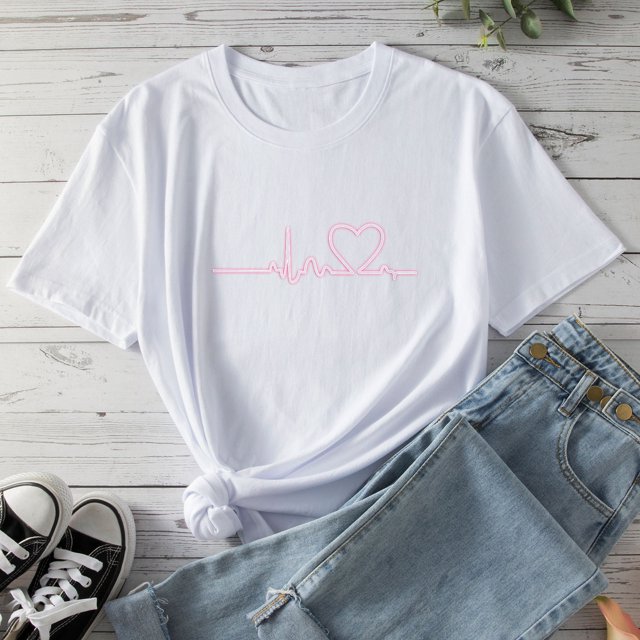 Qiopertar T-Shirts à Col Rond pour Femmes, Imprimé Cœur, Manches Courtes, Blouse, Offres de la Semaine en Liquidation