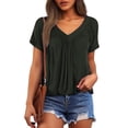 thumbnail image 2 of Womens T Shirts Summer Tops 2025 Solid Color V-Neck Short Sleeve Pleated Casual Loose Tees Tshirts Shirts for Women, 2 of 4