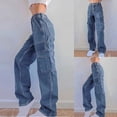 thumbnail image 2 of Women's High-Rise Trousers Washed Dark Multi-Pocket Jeans, 2 of 7