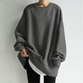 thumbnail image 4 of Tunic Tops Plus Size Long Winter Fall Oversized Crew Neck Sleeve Cap Off the Shoulder with Pocket Plain Leisure Cotton Sweatshirts Pullover(Grey,S), 4 of 5