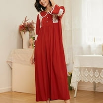 Fazvaoo Nightgowns for Women 50%Cotton Long Sleeve Long Nightdress Fashion Casual Lace Plain Nightgowns(Red,Size S-XL)