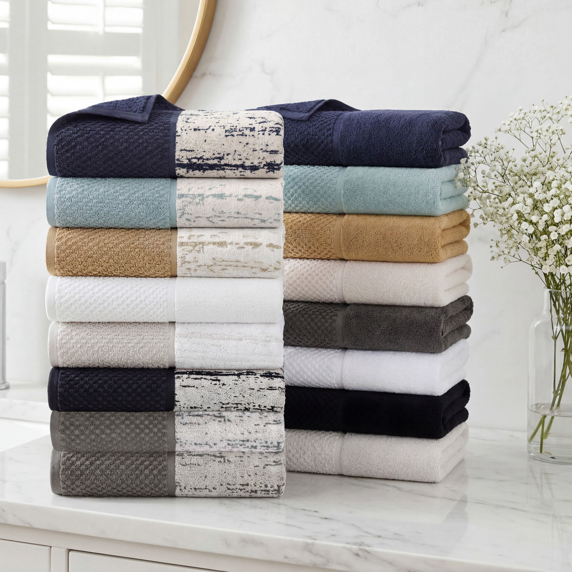 Superior Modern Cotton 3 Piece Bathroom Towel Set Medium Weight Solid, Navy Blue