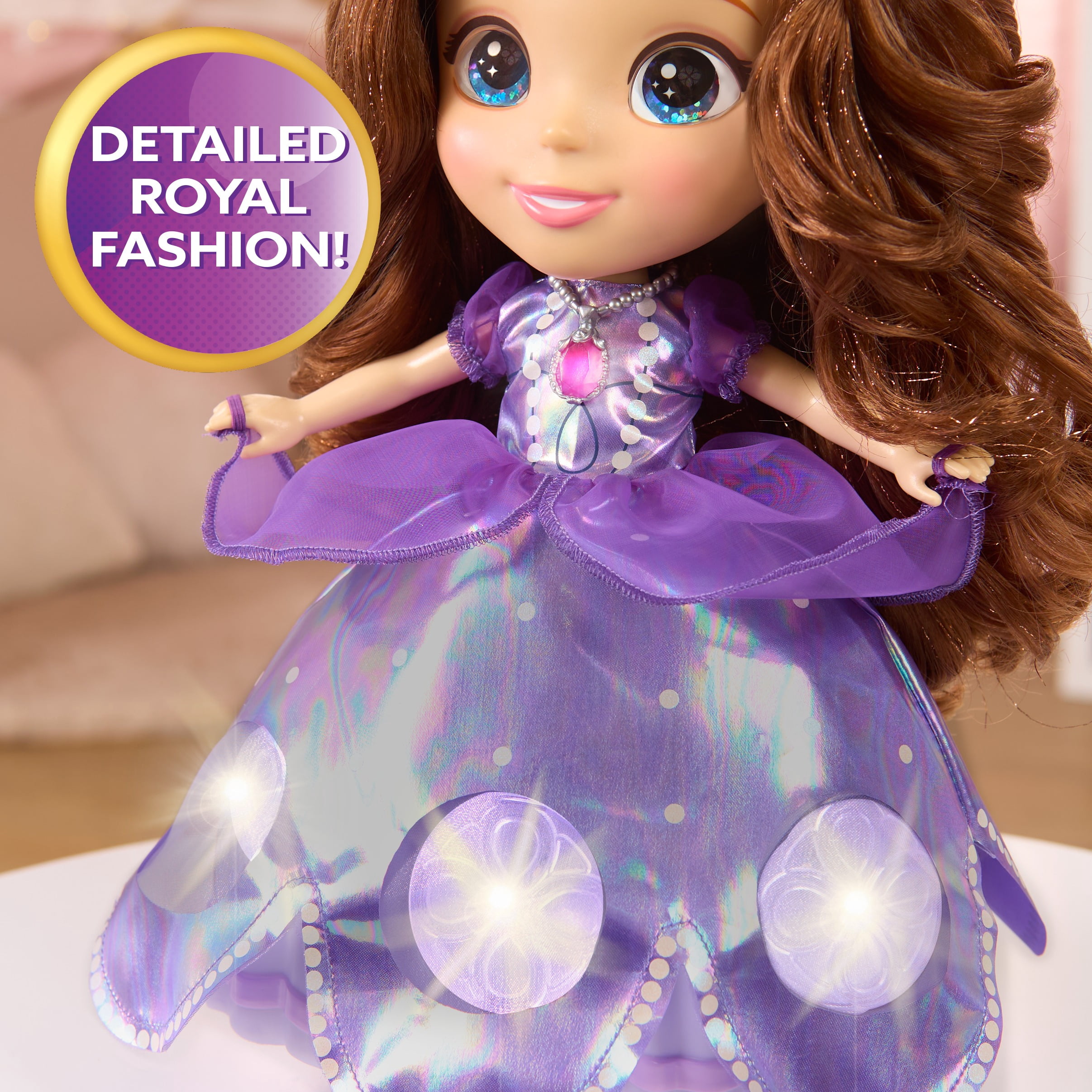 Disney Jr. Sofia the First Swirl & Sing Doll, Light-Up Twirling Princess Doll with Music and Phrases, Ages 3 and Up.