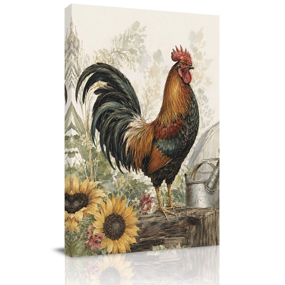Canvas Wall Art, Farm Rooster Framed Canvas Prints for Hallway Living Room, Farmhouse Sunflowers House Plants Leaves Extra Large Gallery Wrapped Wall Decor for Home Office, Gifts, 20"x30"