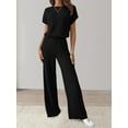 thumbnail image 5 of Women'S Casual Summer Travel Vacation Wear Two-Piece Suit Short Sleeve Wide Leg Pants Casual Suit Black M, 5 of 7