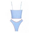 thumbnail image 2 of Set Tankini a cuadros vichy sin costuras con volantes para mujer, azul cielo, 2 of 4