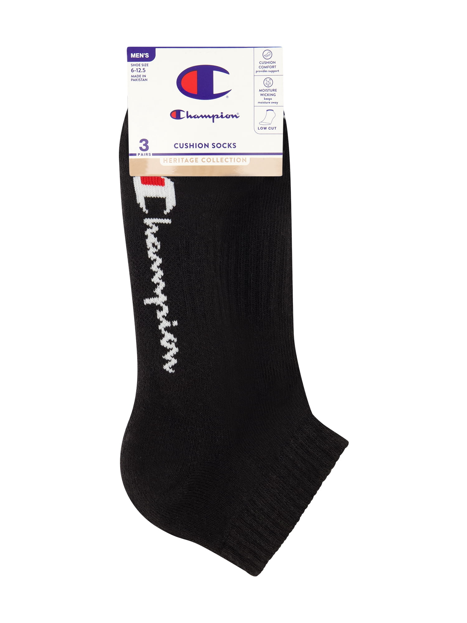 Champion Men’s Low Cut Socks 3 Pack – Half Terry Cushion, Moisture-Wicking, Arch Support, Stretch Comfort, Sizes 6–12.5