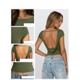 thumbnail image 3 of Uootdi T Shirts for Women Short Sleeve Open Back Solid Casual Tops Summer Street Style Stretchy Slim Fit Tees Gift, 3 of 8