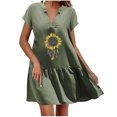 thumbnail image 1 of Vestido de falda corta de lino y algodón con estampado de manga corta y cuello en V de moda sexy informal para mujer Pompotops ghjkhdj17342, 1 of 1