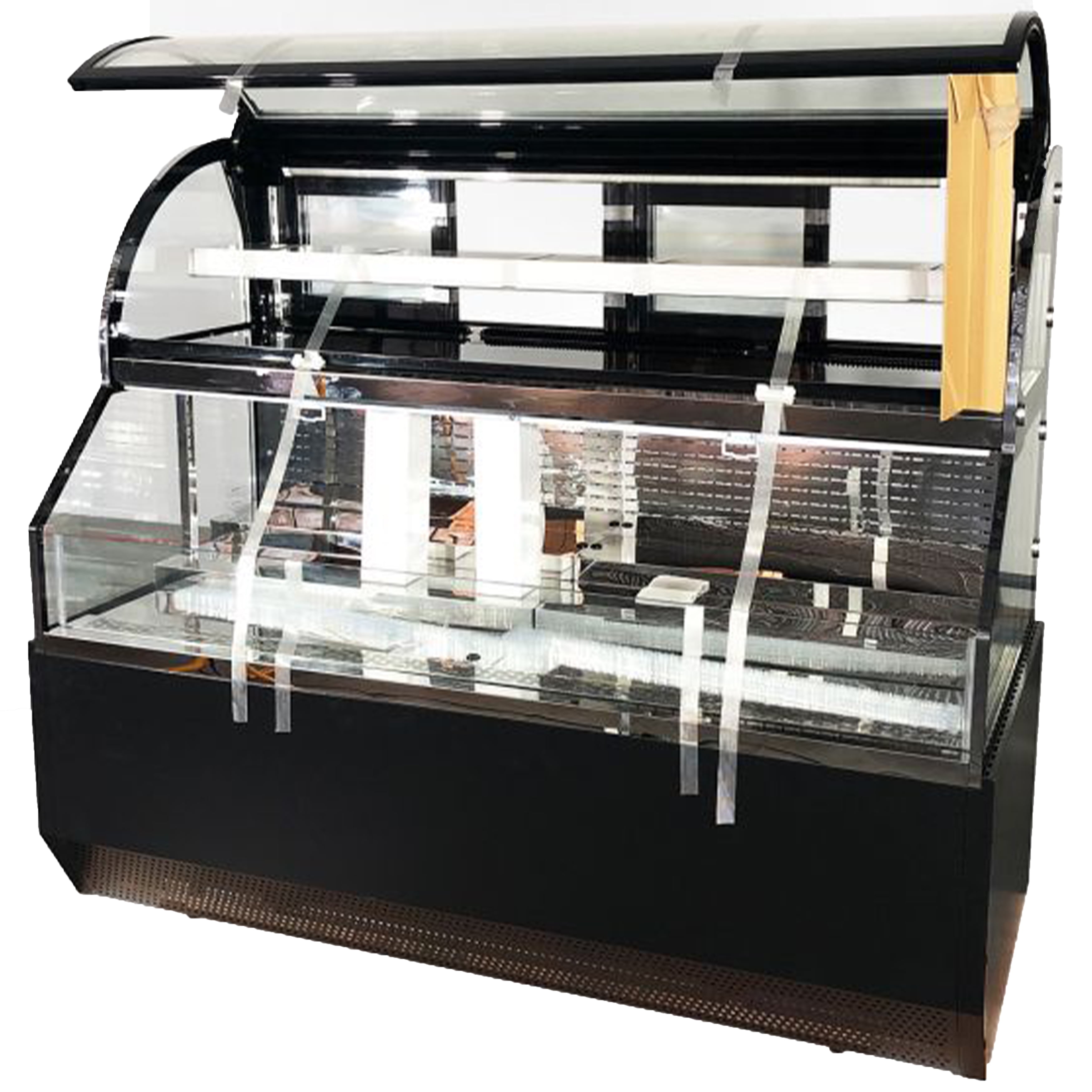 NSF 71 in. Commercial Refrigerator Open Air Dual Service Curved Top Glass Display 24.1 Cu.Ft. Merchandiser, Coffee Shop Showcase Cooler