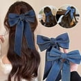 thumbnail image 6 of Korean Fashion Polyester Denim Blue Ribbon Bow Hair Clips for Girls, Suitable for Daily Wear and Party, 6 of 9