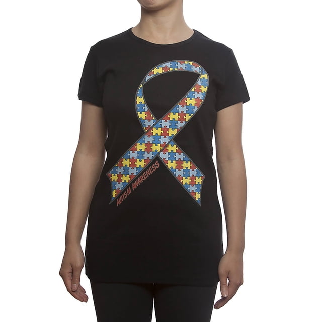 Womens Autism Awareness Ribbon Short-Sleeve T-Shirt - Black - X-Large