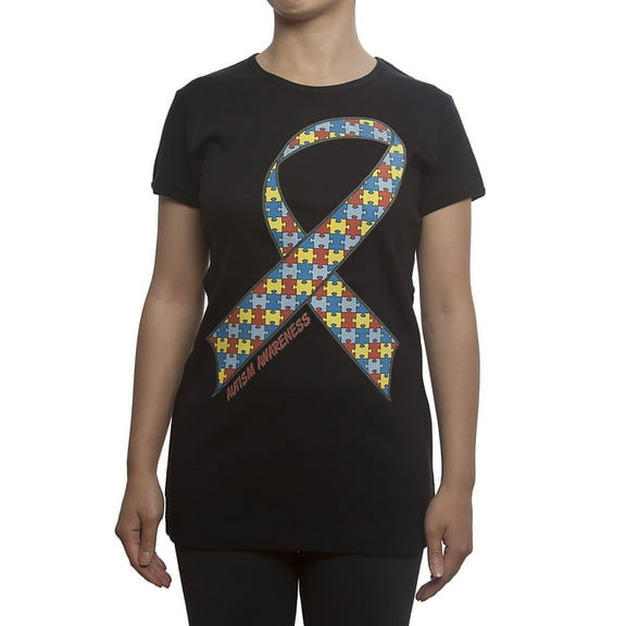 Womens Autism Awareness Ribbon Short-Sleeve T-Shirt - Black - Small