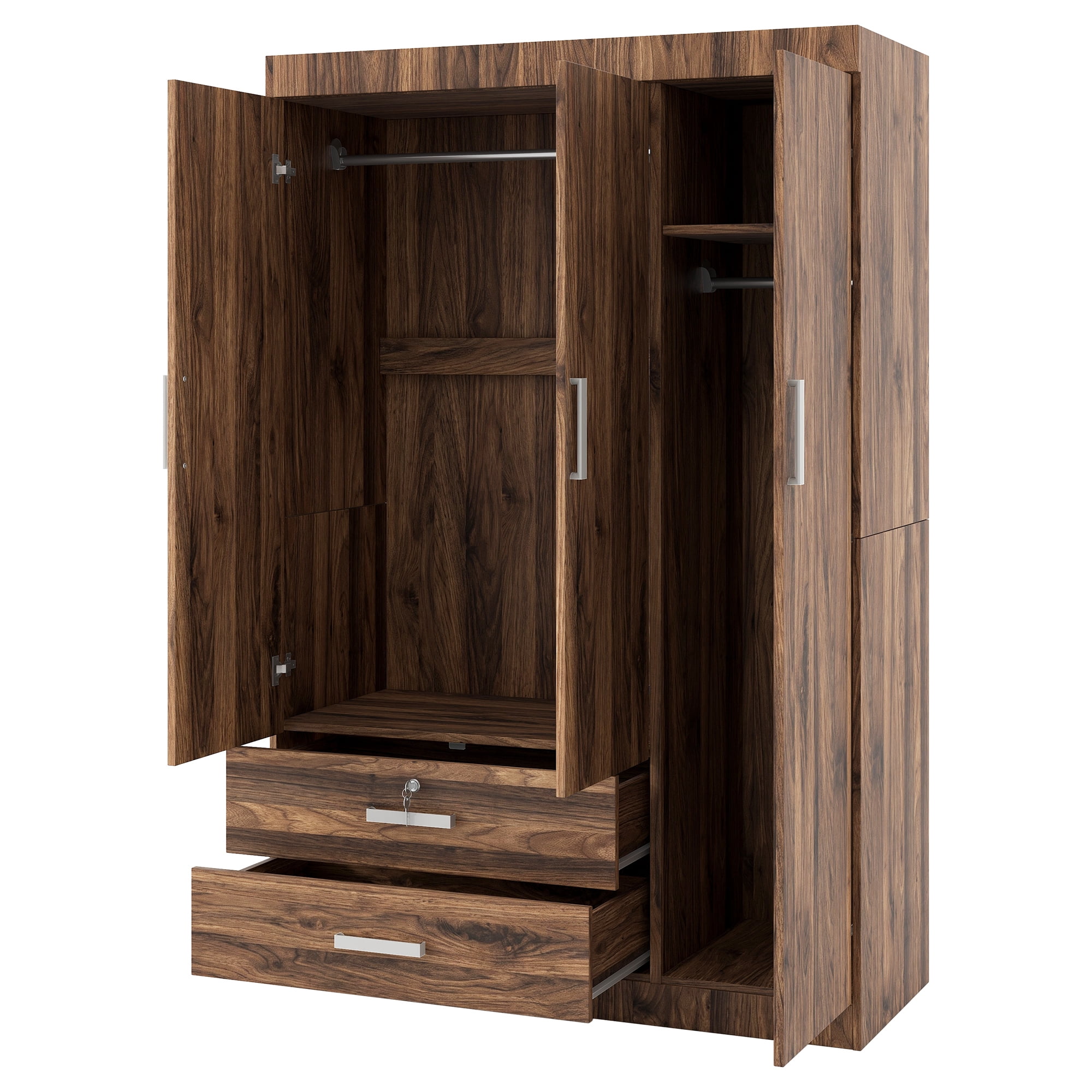 Euroco Modern 68.3" Armoire Wardrobe, 3 Door Bedroom Armoire with Drawers and Hanging Rods Kids Adults, Brown
