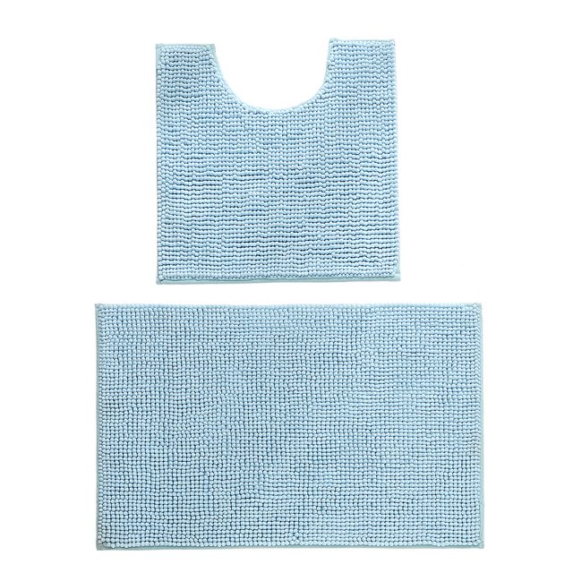 Bathroom Non-Slip Mat, 2pcs / Set Chenille Anti-Slip Water Absorbent Non-Slip Mat Bathroom Living Room(Blue Green)