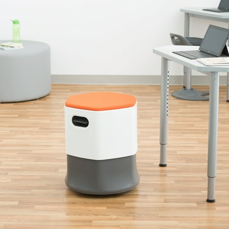 Adjustable Height Resin - Learniture Profile Series Adjustable-Height Active Learning Stool-White Resin Side/Orange Upholstered Seat