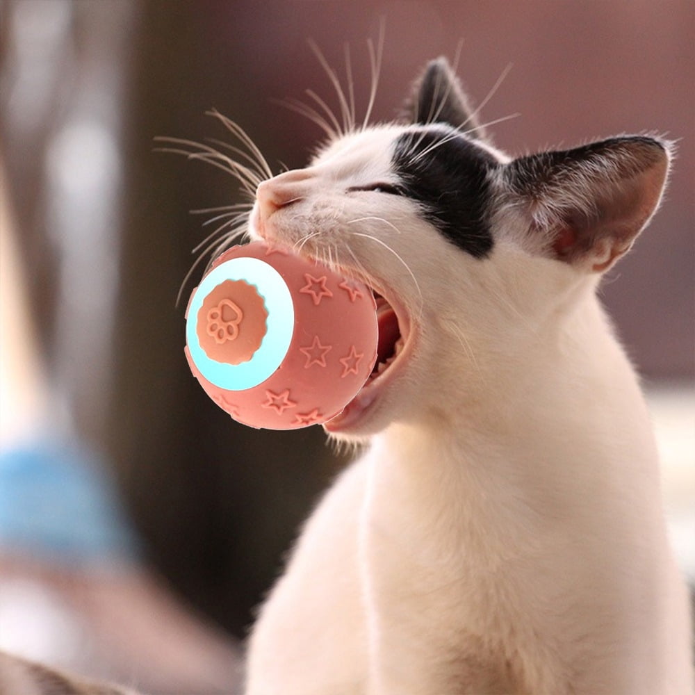 2 interactive cat toy balls (red and blue), durable fully automatic 360 ° rolling pet ball, equipped with USB charging LED lights, suitable for cat and dog entertainment